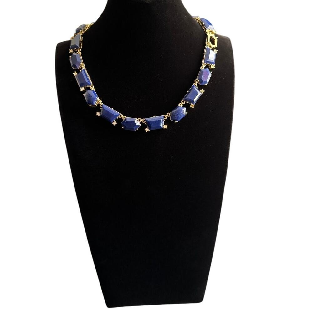 J Crew Blue‎ And Gold Tone Statement Necklace With Rhinestones - Picture 5 of 5